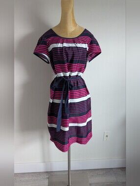 Tommy Hilfiger Striped Pink and Navy Belted Women's Dress Size M